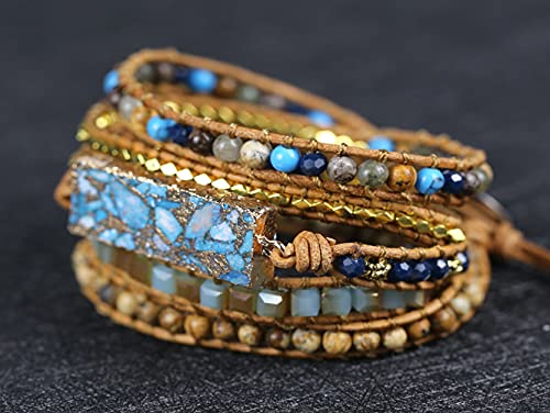 Image of Boho Stone Wrap Bracelet for Women,Turquoise Beaded Bracelet Jewelry Gift