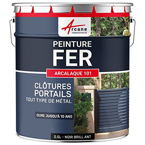 ARCANE INDUSTRIES Peinture métal et Fer pour Portail, Grille et Garde-Corps : Arcalaque 101-0.5 L Noir Brillant - RAL 9005