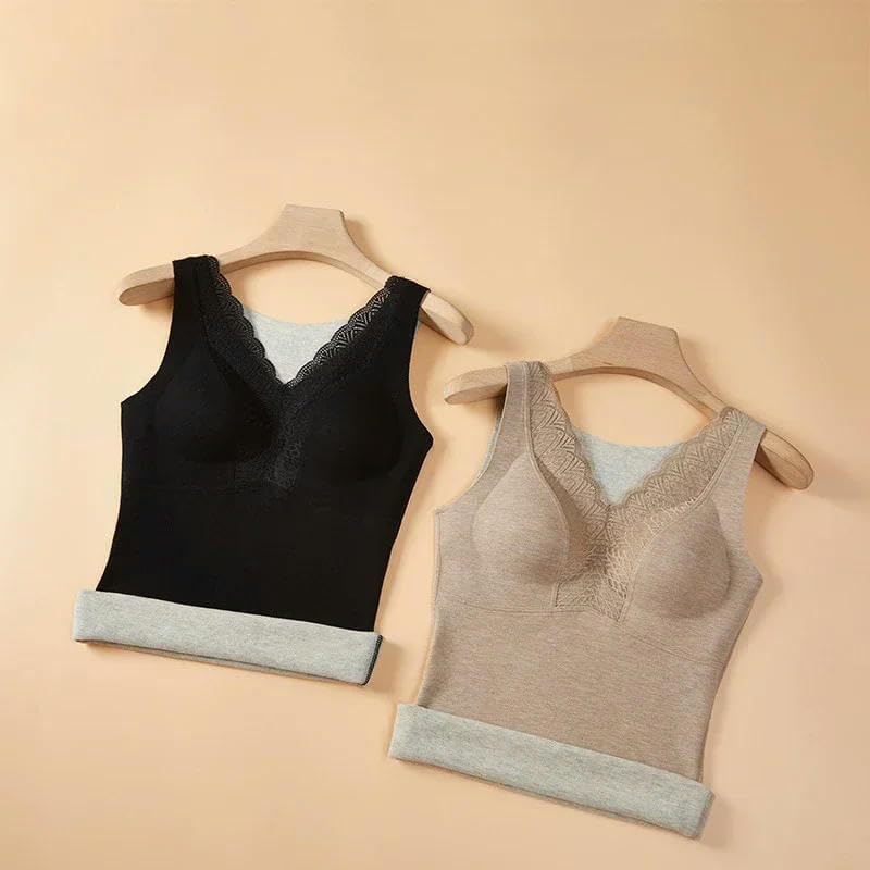 Women's Thermal Vest Women's Warm Vest with Chest Pad Top Autumn and Winter Comfortable Lace Bra
