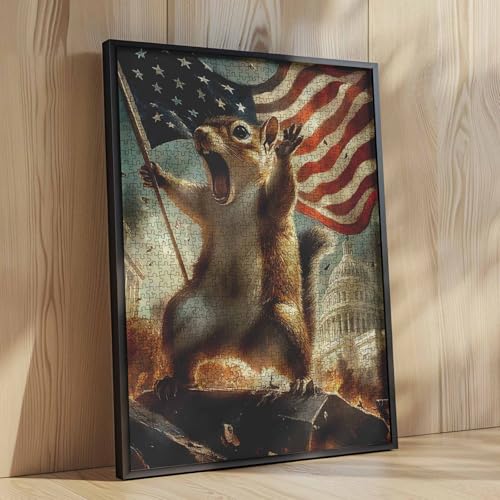 Rompecabezas de 1000 piezas con tema patriótico: Ardilla y bandera estadounidense, diseño de libertad y Capitolio, 27x20 pulgadas (50x70 cm), rompecabezas artístico premium para adultos miniatura 4
