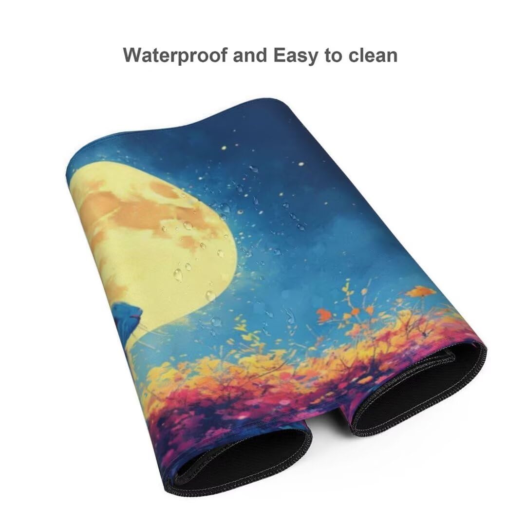 Alfombrilla de ratón 1400x600x3 MM, Alfombrilla Ratón XXL Extendida de Gran Tamaño con Bordes Cosidos, Base de Goma Antideslizante Almohadilla para Teclado, Conejo de la Luna S-12467