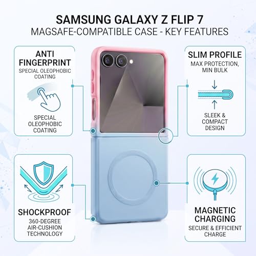 Image of amazon basics Gradient Mag-Safe Case for Samsung Galaxy Z Flip 7 5G | Soft Silicone Shockproof Cover with Camera Protection | Slim Lightweight Design | Smooth Touch & Durable - Pink & Blue
