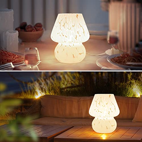Onewish TLGU-21-005 Mushroom Lamp Small Bedside Table Lamp-Nightstand Nightlight Dimmable Stepless, Translucent Glass White Desk Lamp For Bedroom Dorm Living Kitchen thumb #6