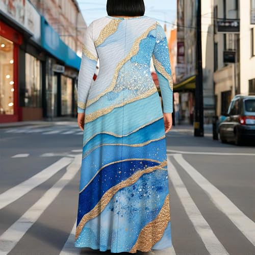 Image of PinkPatty Plus Size Maxi Dress for Curvy Women Crew Neck Long Sleeves Casual Dress Vacation Sundresses with Pockets