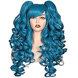ColorGround Long Curly Cosplay Wig with 2 Ponytails (Azure Blue)