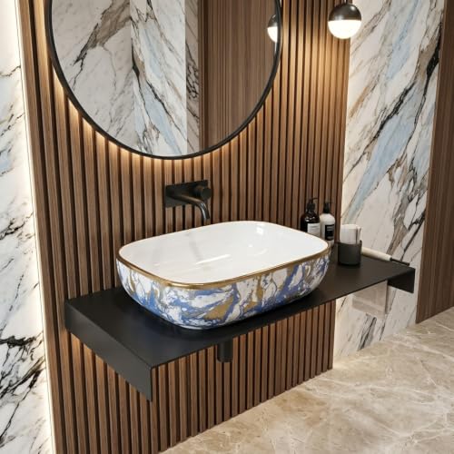Image of Luxurious Golden Table Top for Bathroom /Ceramic Bathroom Wash Basin /Countertop Wash Basin /Vessel Sink (13x18 Inch)