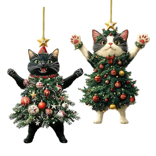 2 decorazioni per albero di Natale a forma di gatto, ciondolo in acrilico a forma di animale, decorazione rustica stagionale, ornamenti natalizi per casa, soffitto, scaffale, libreria auto (2 pezzi)