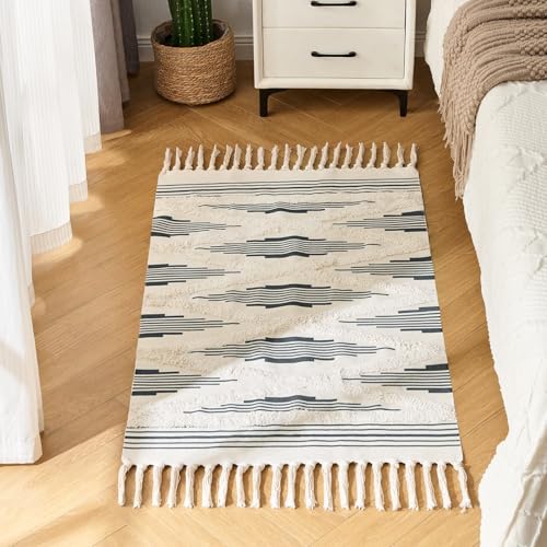 Tapete corredor Boho de algodón lavable, gris 71x56 cm miniatura 1