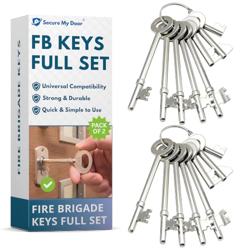 Image of Fire Brigade Key Set of 8 - FB1 FB2 FB4 FB5 FB11 FB14 Emergency Access Keys for Communal Doors Rim Slamlocks Padlocks and Utility Cupboards Zinc Alloy (2)