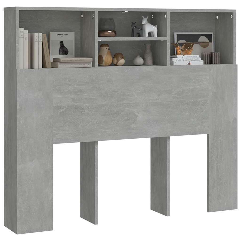 Mueble cabecero Gris hormigón de Madera contrachapada 120x19x103,5 cm con 4 Compartimentos para Dormitorio Juvenil y hogar, Soporte de Pared para Lectura y Descanso