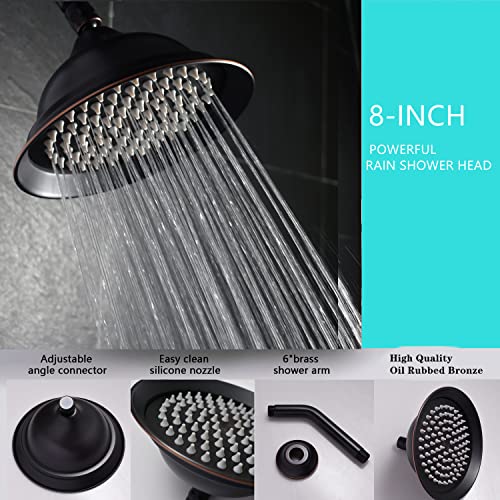 Whshower Antique Shower System 8 Inch With Body Jets Antique Wall Mounted Rainfall Shower Head System Oil Rubbed Bronze Rain Mixer Shower Combo Set And Balance Rough-In Valve #TOP3