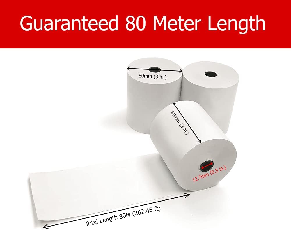 OSCAR Receipt Thermal POS Paper Roll 80mm, Bill Paper 80 METERS Guaranteed Length, Thermal Receipt Cash Register Paper Roll for OSCAR EPOS E-POS Epson Star Fujitsu Sewoo POS Printers (60)