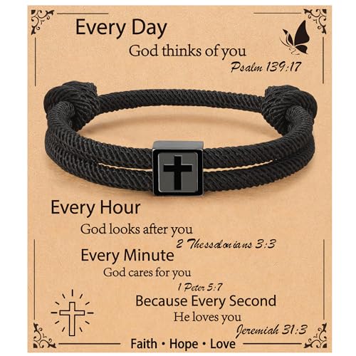 Image of Cross Bracelet for Boys Men- Adjustable Rope Bracelet Christian Religious Jewelry Gifts Ideas for Teen Boys Kids