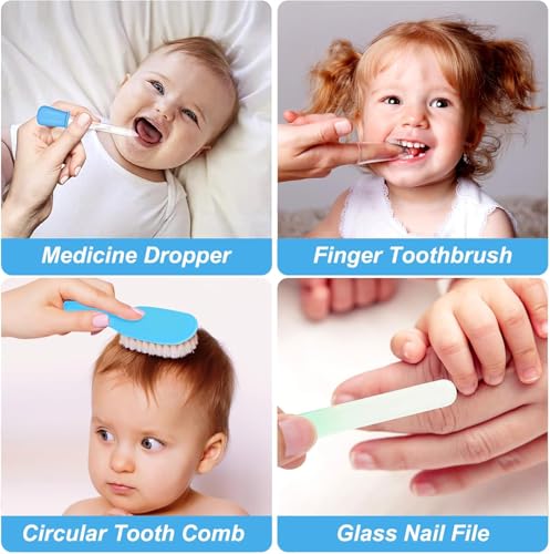 Image of Baby Grooming Kit, Infant Safety Care Set with Hair Brush Comb Nail Clipper Nasal Aspirator,Baby Essentials Kit for Newborn Girls Boys (Blue)