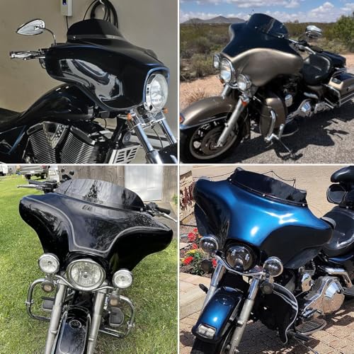Image of DREAMIZER Wave Windshield Windscreen,Specific Fit Motorcycle Windshield, PC Wind Deflector Compatible with Harley Touring Electra Street Tri Glide 1996-2013 (Black 4inch)