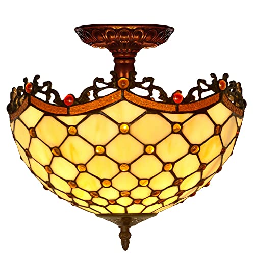 Lampe vitrail traditionnelle en métal avec monture semi-chasse d'eau