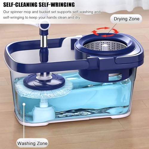 Sistema de cubo de fregona giratorio con cesta protectora desmontable 5