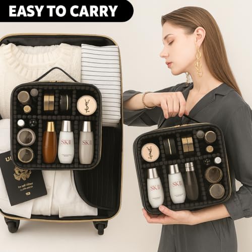 Image of Coslifestore-Cosmetic Case, Travel Makeup Case with Handle, Transparent Makeup Case, Portable Makeup Bag for Cosmetics /Skincare Products /Toiletries (Orange)
