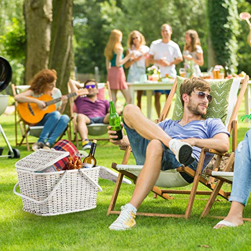 Relaxdays, Weiß Picknickkorb mit Deckel, geflochten, Stoffbezug, Henkel, großer Tragekorb, stabil, handgefertigt, Rattan, 25 Liter - 3