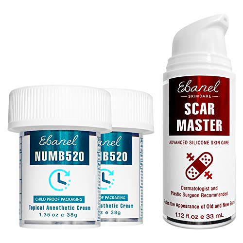 Ebanel Bundle of 2-Pack Lidocaine Numbing Cream, and Advanced Silicone Scar Gel 1 Oz