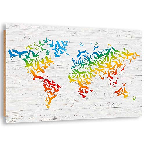 Feeby Tableau Carte du Monde Déco Imprimé Moderne Oiseaux multicolore 60x40 cm