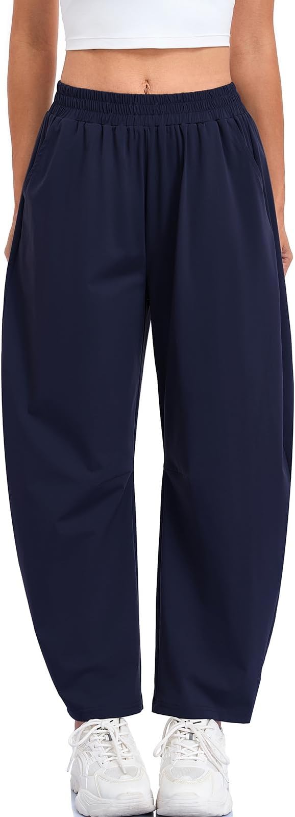 Women's Barrel Ankle Pants Quick Dry Baggy Wide Leg Hiking Pants Casual Elastic Waisted Travel Pants with Pockets