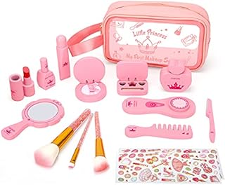 LAWASEN Kids Makeup Sets for Girls, Wooden Pretend Makeup Play Kit with Cosmetic Bag,Toys for 3+ Years Old Toddlers, for Girls Children - 15 Pieces