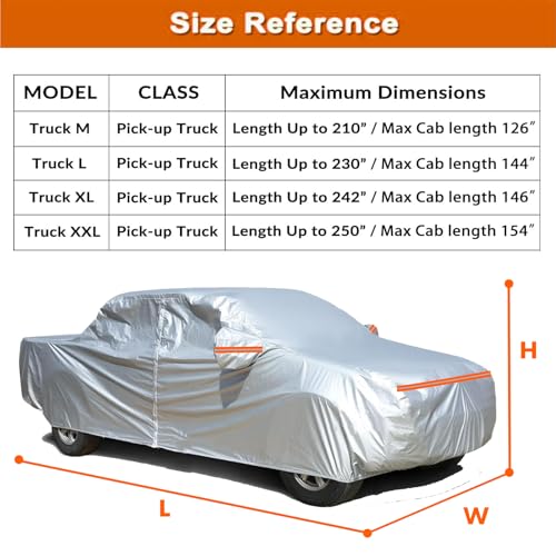 Image of Pick up Truck Car Covers for Automobiles 420D All-Weather Waterproof Heavy Duty Full Outdoor Pickup Trucks Cover Fit for Chev-rolet D-odge F-ord N-issan T-OYOTA R-AM H-onda, Fit up to 210 inch