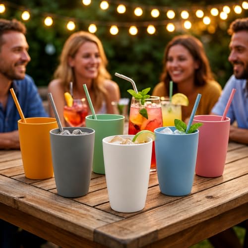 Image of Wheat Straw Cups - Set of 6 Reusable 400ml Drinking Glasses | Unbreakable Lightweight Tumblers for Water, Juice, Tea, Coffee | Home, Kitchen, Outdoor Use (Multicolor)