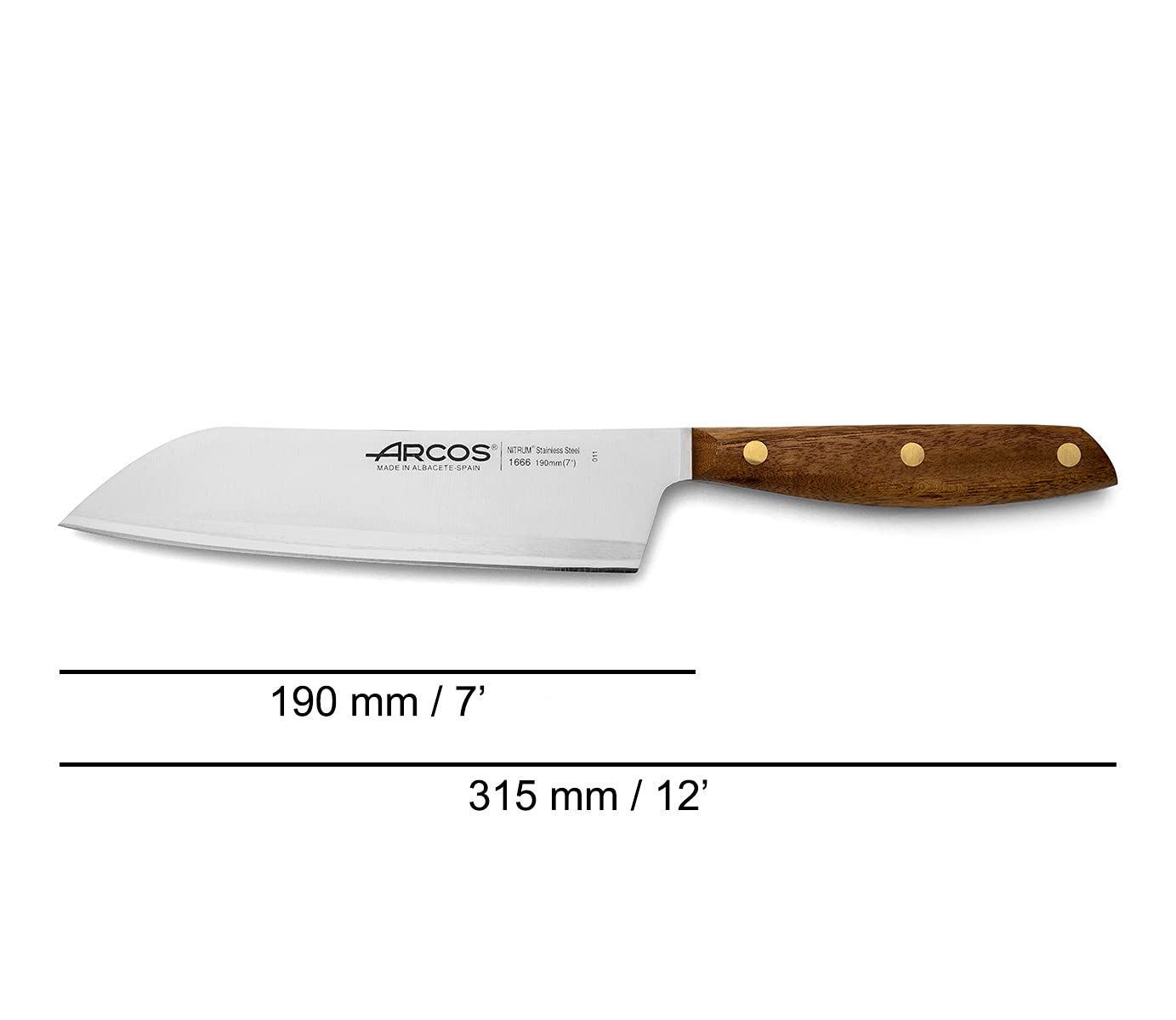 Arcos Serie Nordika - Santoku Messer - Edelstahl Nitrum - Klinge 190 mm - Ovengkol Holzgriff 100% natürlicher FSC - 100% recycelte Verpackung - Farbe Braun