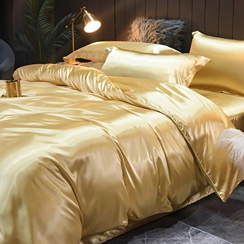 Lujoso juego de cama de seda de morera, tamaño doble, 200 x 230 cm, incluye funda de edredón, sábanas y fundas de almohada, satén de seda helada, agradable a la piel y transpirable, perfecto para