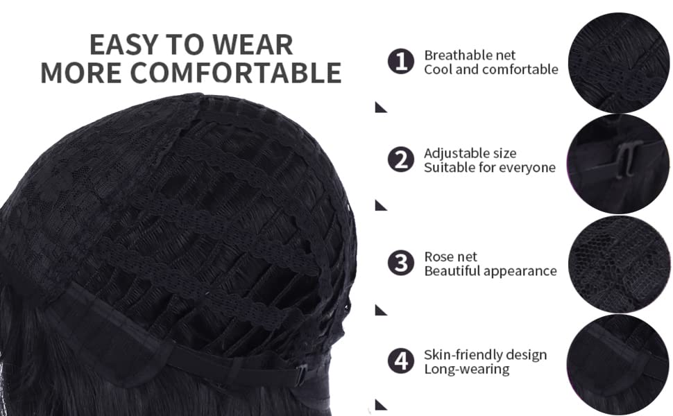 Black Bob Wigs Short Straight Black Hair Wig for Women Side Part Cosplay Wig Heat Resistant Natural Looking Synthetic Wigs with Wig Cap - Image 9