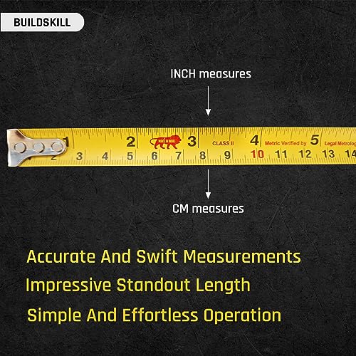 Image of Buildskill 3M Measuring Tape, Precision Measurement Tape, Inch Tape for Measurement with 16mm Width, Clear Visibility, Autolock, Lightweight, One Button Retraction, Made in India (Pack of 1)
