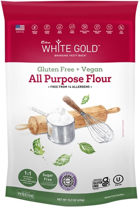 Extra White GoldAll Purpose Flour, Wheat Flour Substitute, Vegan, Multi-Purpose blend, Certified Gluten Free, Certified Free of Top Allergens 15.9 oz