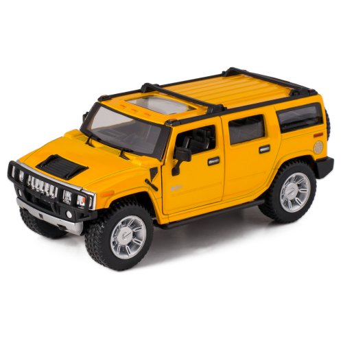 Yellow 2008 Hummer H2 SUV Die Cast Toy with Pull Back Action