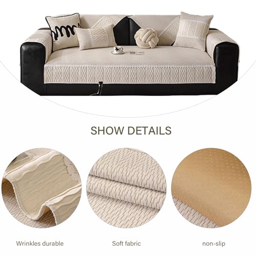 Housse de canapé en velours beige haute densité et texture peluche