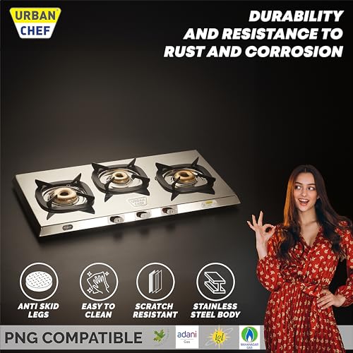 URBAN CHEF SLIM TRIM 3 BURNER STAINLESS STEEL-LPG READY & PNG COMPATIBLE - Image 7