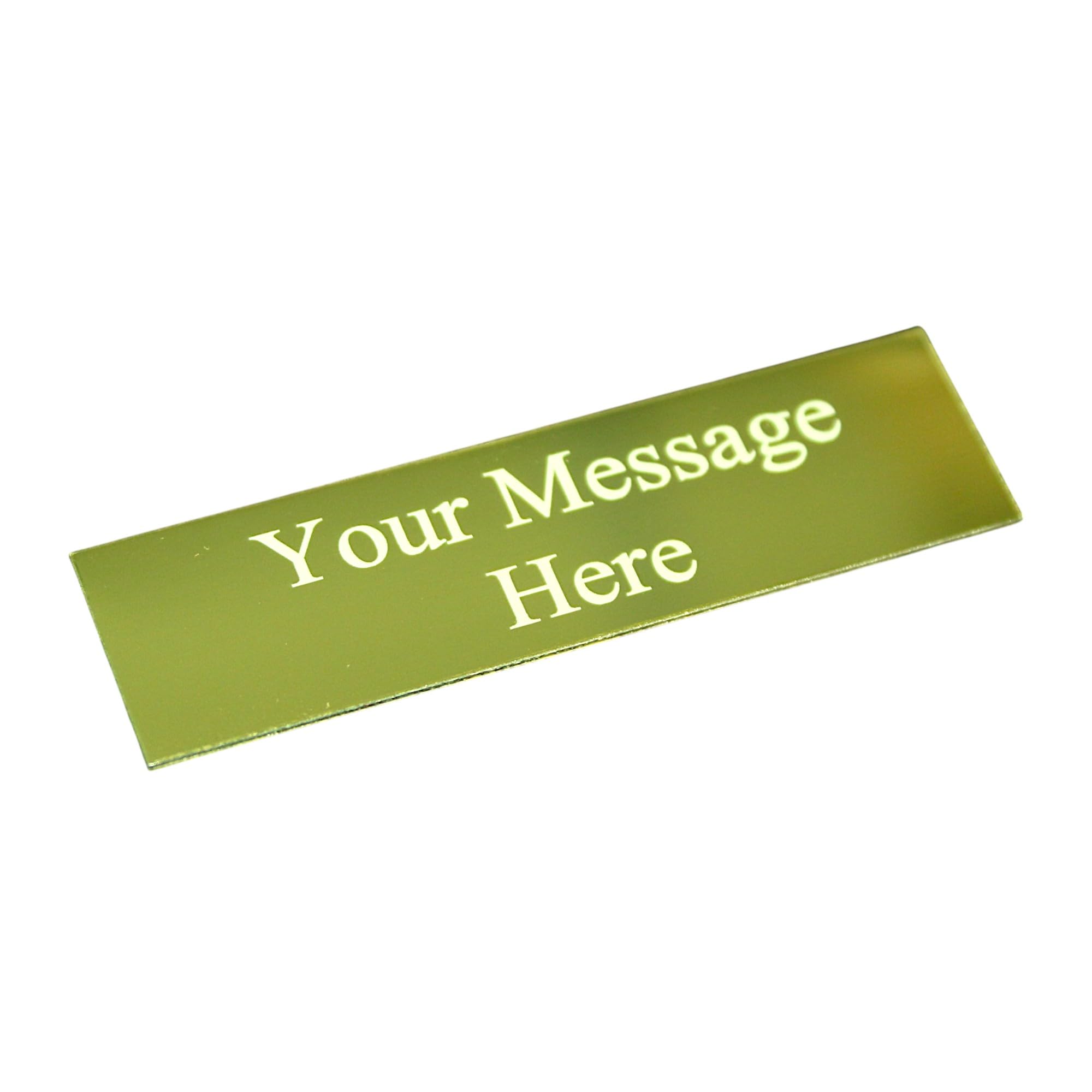 Custom 60x16mm Aluminum Trophy Plate – Silver or Gold – Square Corners – Personalized White or Black Text – Engraved Nameplate for Awards, Plaques, Medals (White Text, Gold Plate)