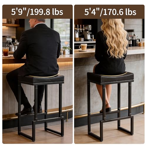 Image of FIRAVOE 28 inch Bar Stools Set of 3, PU Leather Backless Saddle Bar Stools