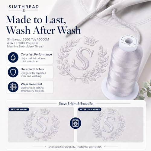 Image of Simthread 5000M 40WT Polyester Embroidery Thread, S101 | 5000M 40WT polyester thread feeds smoothly for machine embroidery, monograms, logos, patches and quilting.