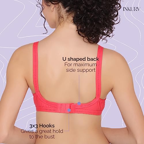 Image of INKURV Full Coverage Cotton Bra for Heavy Bust| Minimizer Bra for Women| Anti-Sagging Breast Lift Up| Non-Wired| Non-Padded Daily Use Bra for Ladies| Combo of 2