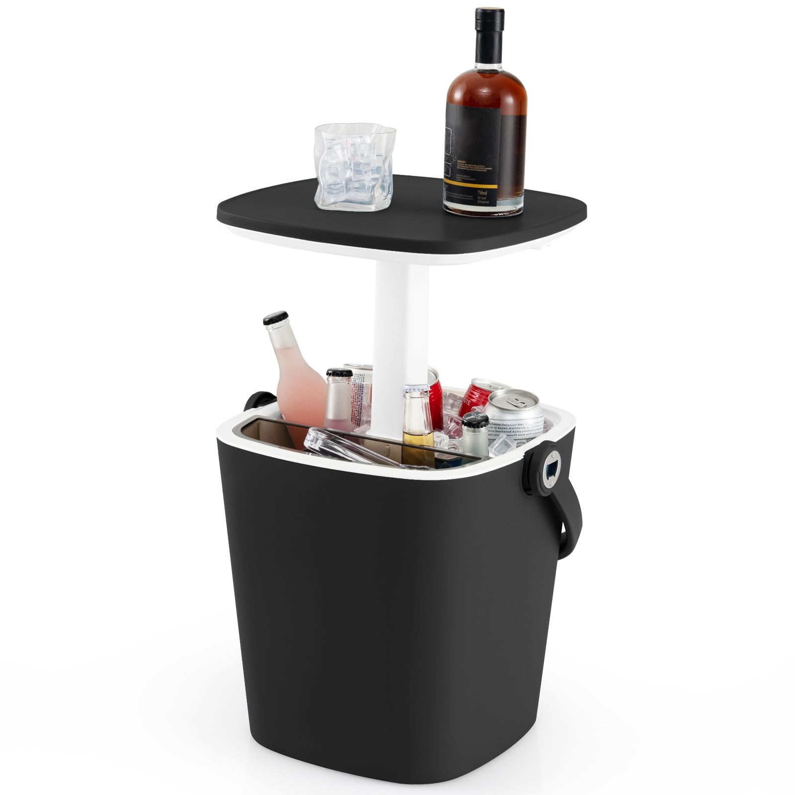 Table Glacière 3 En 1 GOPLUS 15L – Table D'Appoint Patio Avec Couvercle Rétractable Et Ouvre-Bouteille