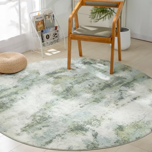 Image of Asrug Round Rug 5ft, Abstract Round Area Rug Non-Slip Machine Washable Circle Rugs for Living Kitchen Bedroom Nursery Entryway Playroom, Modern Soft Throw Floor Kids Carpet Low Pile, Green
