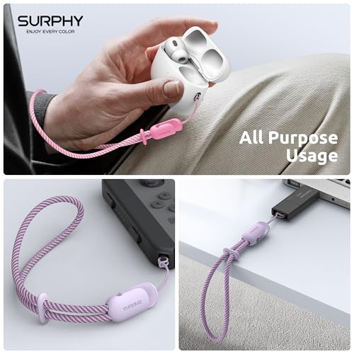 Image of SURPHY 2 Pack Phone Lanyard, Phone Wrist Strap for Case, Camera Wrist Strap | Ultra-Light 2-Color Braided Phone Strap, Cellphone Charm Strap, Anti-Lost Wrist Lanyard for Women and Men, Rose Pink Lilac