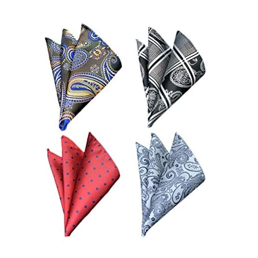 4 Piece Hombres toallas de negocios bolsillo bodas hombres festiva trajes camisas toallas de bolsillo seda poliéster cuadrados cofres pañuelos (Color : Style-7, Size : Size)