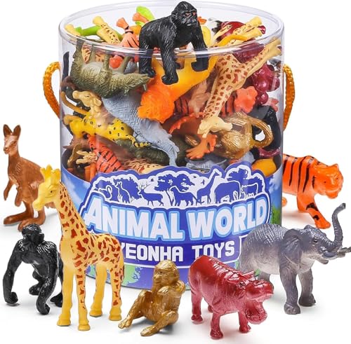 60 Piece Mini Zoo Animal Toy with Gift Box Realistic Small Plastic Animal Figure Sensory Bins Jungle Party Favors Cupcake Topper School Education Birthday Gifts for Kids Toddlers