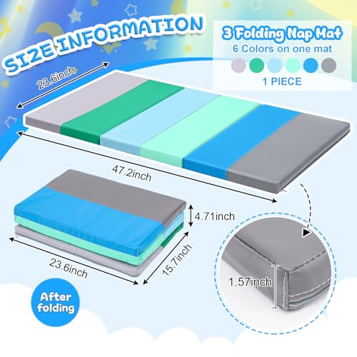 Image of Wesiti Kid Nap Mats for Preschool Daycare Folding Mat | Foldable 3 Section, 1 Inch Thick, Sleeping Rest Mats for Toddler, Kindergarten Classroom, Back to School Supplies