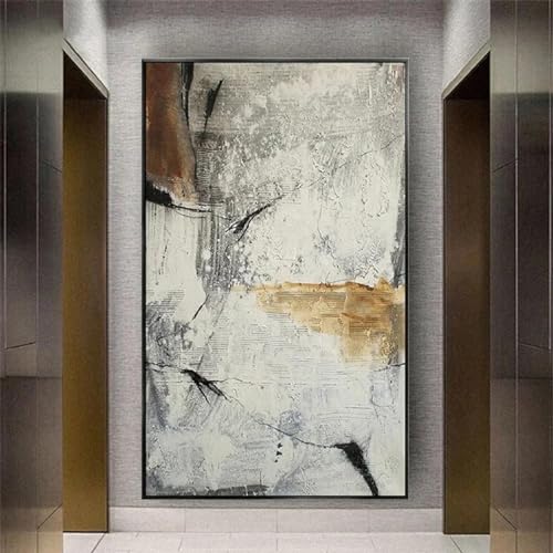 Peinture à l'huile abstraite sur toile blanc 90x183cm grand tableau salon