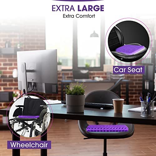 GRÄVEND Gel Seat Cushion for Long Seating, Pressure Relief, Sciatica and Hip & Back Pain - Extra Large Gel Seat Pad for Office Chair Cushion, Car Seat, Wheelchairs -Chair Strap, 2 Covers