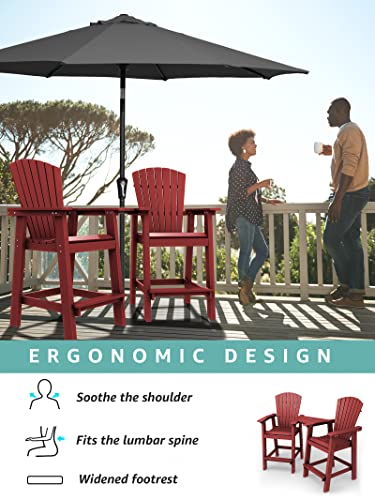 Kingyes Balcony Chair Tall Adirondack Chair Set Of 2 Outdoor Adirondack Barstools With Connecting Tray - Patio Stools Weather Resistant For Deck Balcony Pool Backyard, Red #TOP5